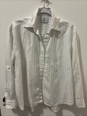 Babaton White Shirt with Thin Blue Pinstripes